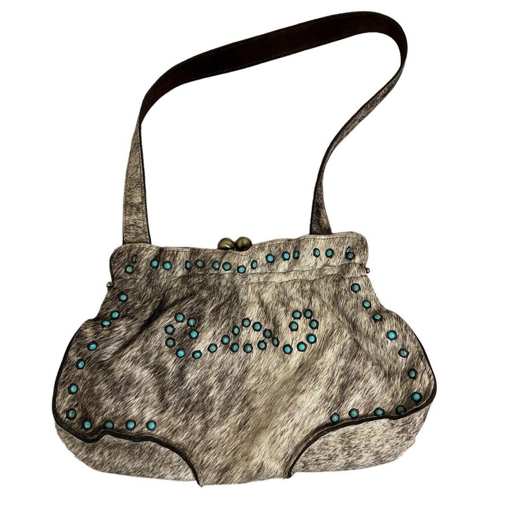 Arohoe Cowhide Leather Handbag Turquoise accent Western Purse Shoulder bag